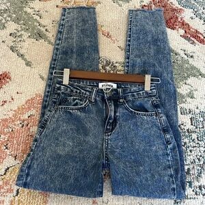 RSQ Acid Wash Denim Vintage Mom Fit High Waist Raw Hem Jeans Size 23
